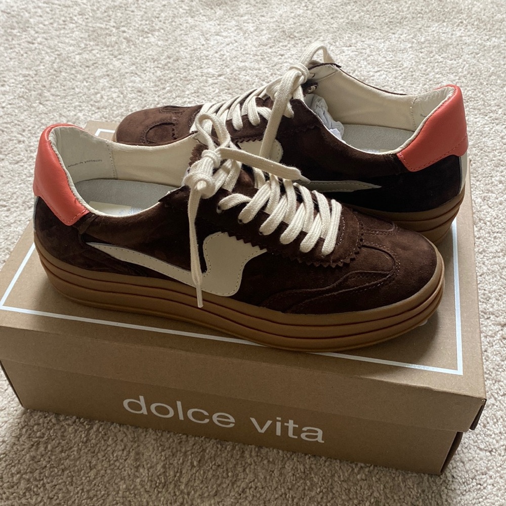 Dolce Vita Dark Brown Suede Platform Sneakers